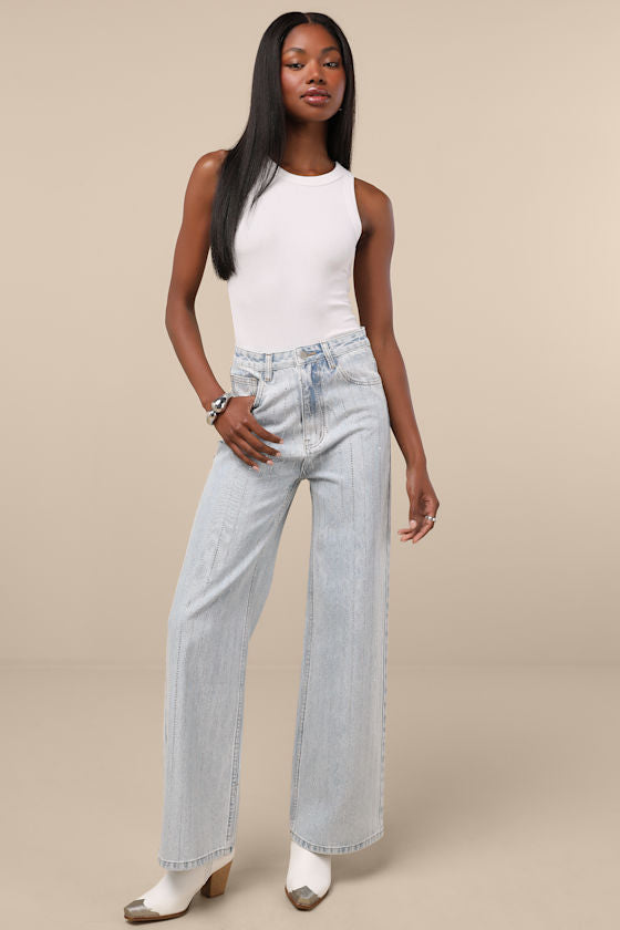 Danice Light Wash Denim Rhinestone Straight Leg Jeans