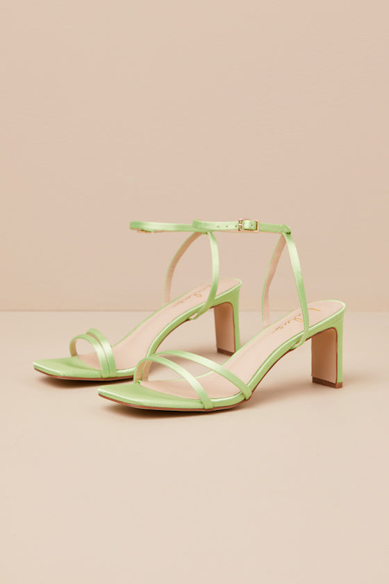Loxley Lime Green Satin Ankle Strap High Heel Sandals