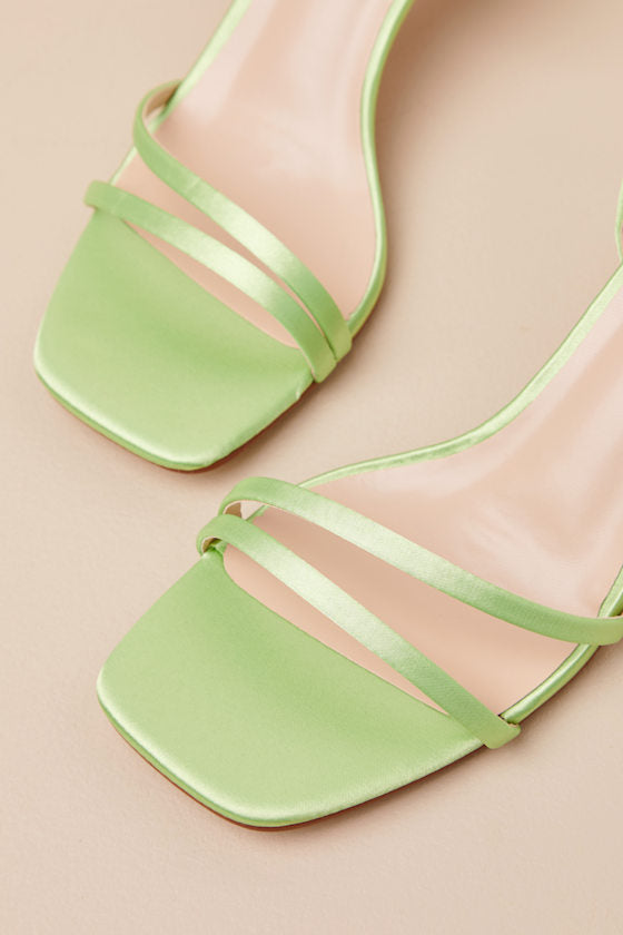 Loxley Lime Green Satin Ankle Strap High Heel Sandals