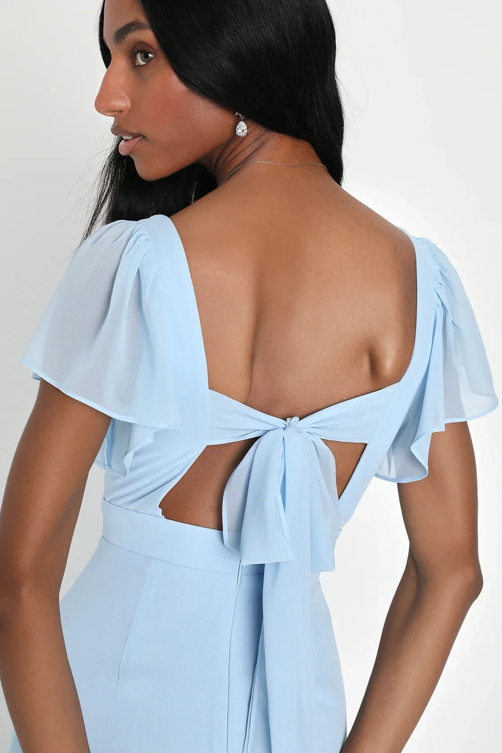 Simply Delightful Black Tie-Back Flutter Sleeve Maxi Dress