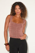 Carsten Brown Ruched Cutout Tank Top