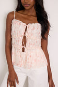 Mariasole Light Pink Floral Lace Tie-Front Cami Top