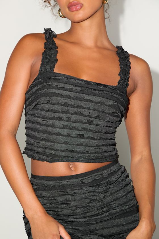 Arcelia Black Ruffled Crop Tank Top