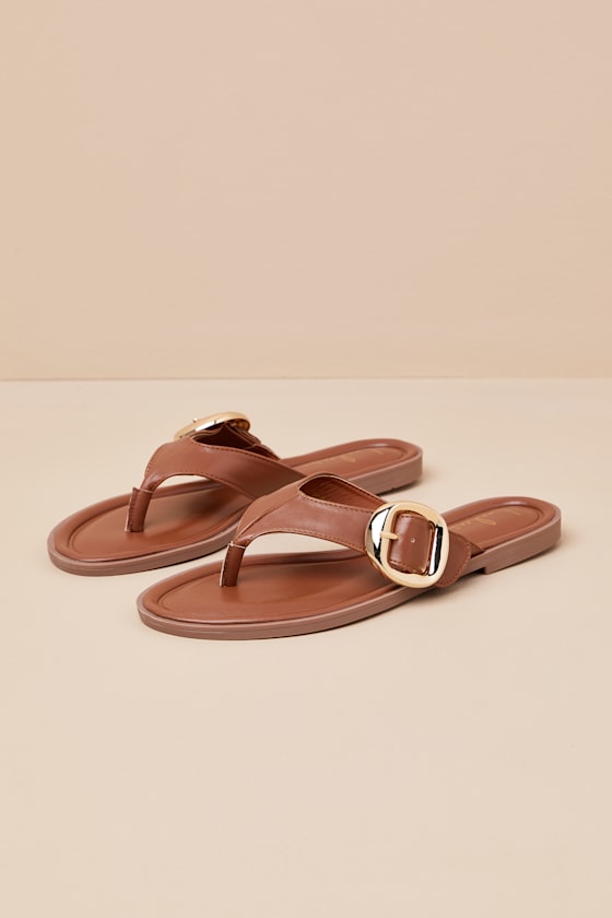 Zelma Cocoa Brown Buckle Thong Sandals