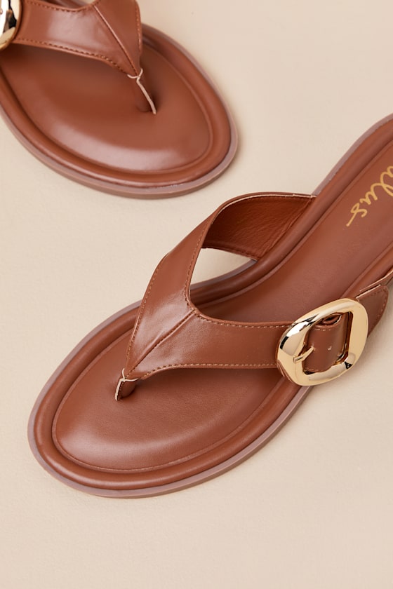 Zelma Cocoa Brown Buckle Thong Sandals