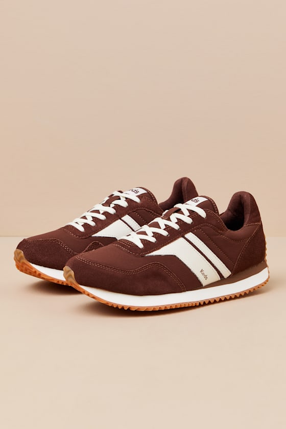 Rena Brown and Cream Suede Leather Lace-Up Sneakers