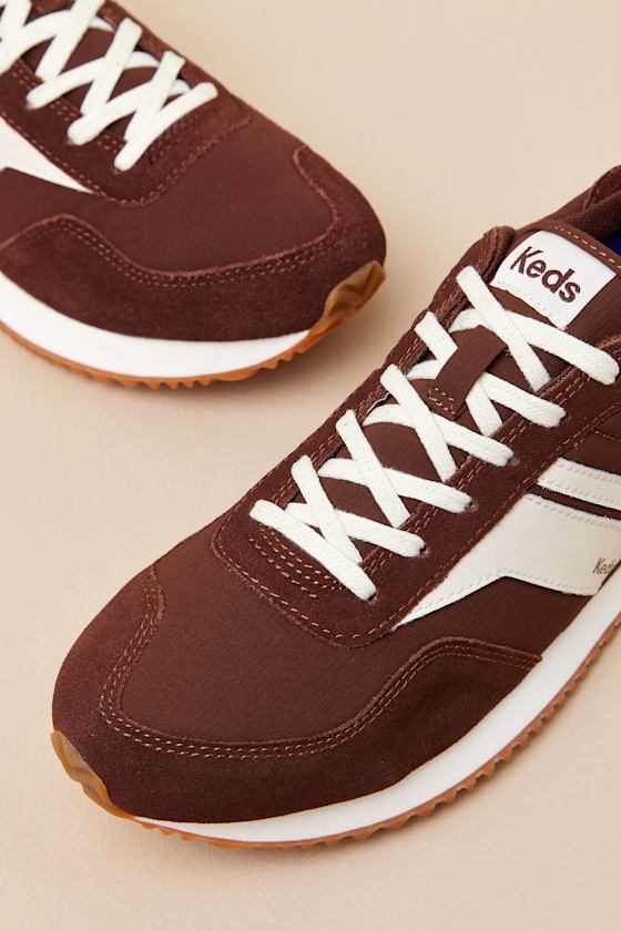 Rena Brown and Cream Suede Leather Lace-Up Sneakers