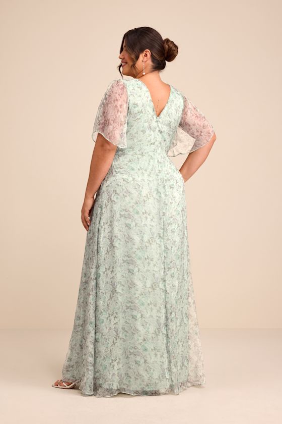 Dreamiest Desires Sage Green Floral Flutter Sleeve Maxi Dress