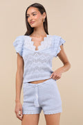 Caroline Light Blue Crochet Knit Shorts
