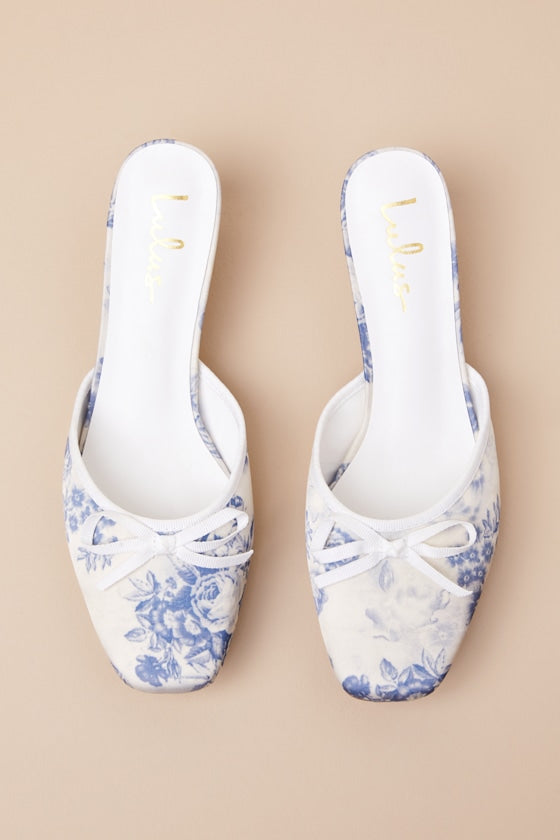 Cherrey Baby Blue Floral Kitten Heel Mule Pumps