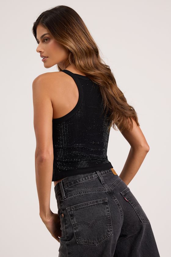 Amata Black Rhinestone Racerback Tank Top
