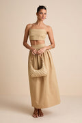Marina Tan Cotton High-Rise Maxi Skirt