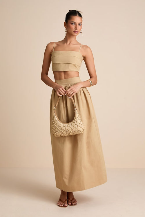 Marina Tan Cotton High-Rise Maxi Skirt