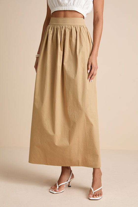 Marina Tan Cotton High-Rise Maxi Skirt