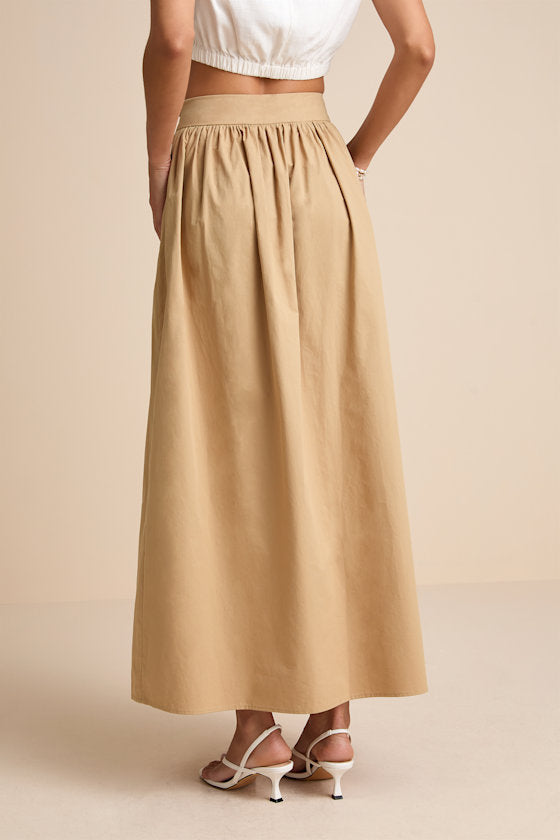 Marina Tan Cotton High-Rise Maxi Skirt