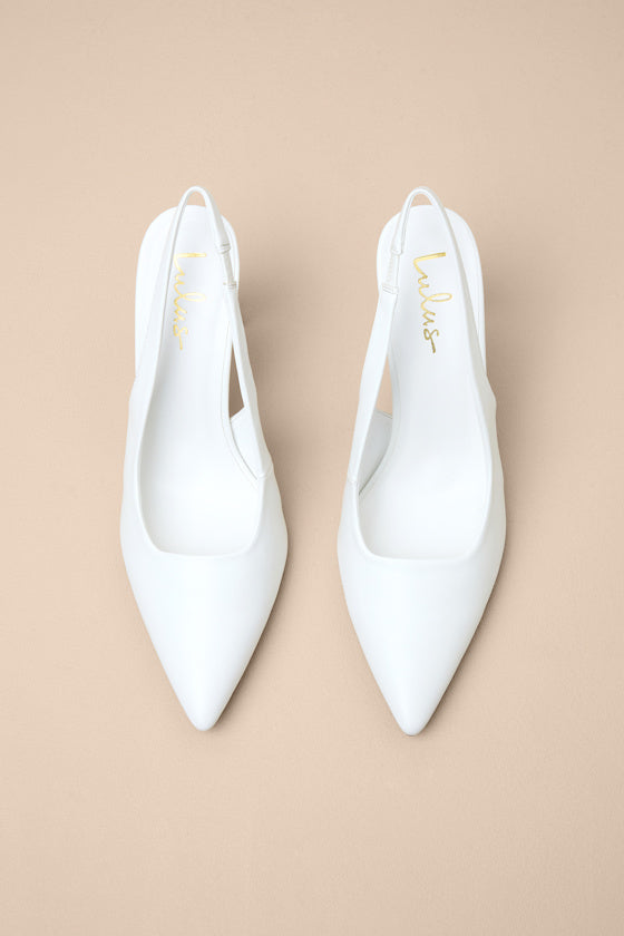 Honorata White Pointed-Toe Slingback Pumps