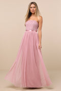 Lonica Mauve Sequin Beaded Strapless Maxi Dress