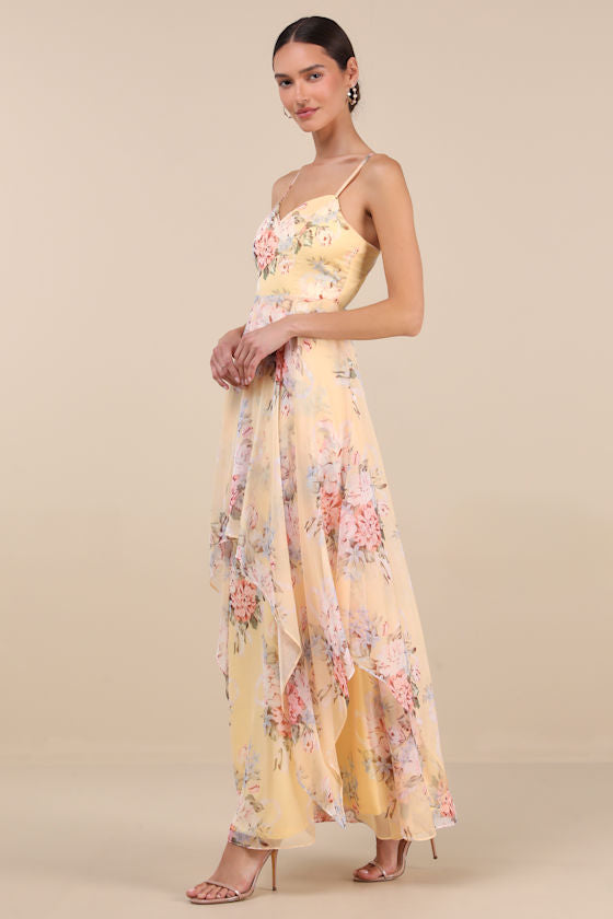 Breigh Yellow Floral Sleeveless Maxi Dress