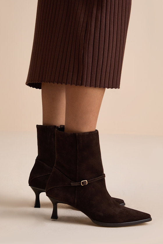 Ilhana Chocolate Suede Leather Mid-Calf Boots
