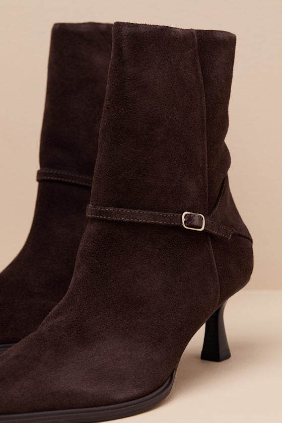 Ilhana Chocolate Suede Leather Mid-Calf Boots