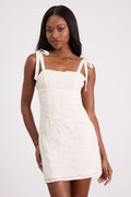 Mizuki Cream Embroidered Tie-Strap Mini Dress