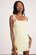 Mizuki Light Sage Embroidered Tie-Strap Mini Dress