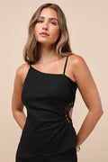 Mahsa Black Crochet Embroidered Asymmetrical Tank Top