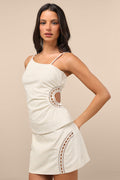 Mahsa Cream Crochet Embroidered High-Rise Mini Skirt