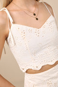 Kamilla Cream Eyelet Embroidered Tie-Strap Tank Top