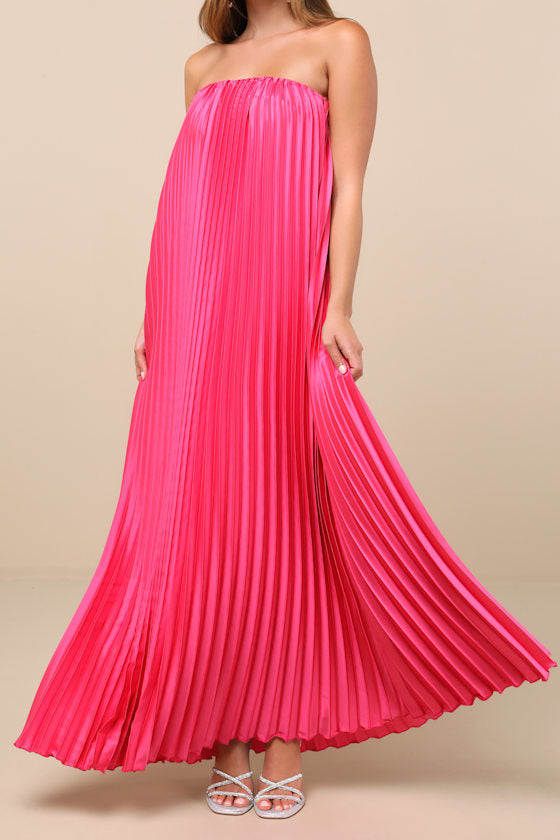 Divian Hot Pink Ombre Pleated Swing Maxi Dress