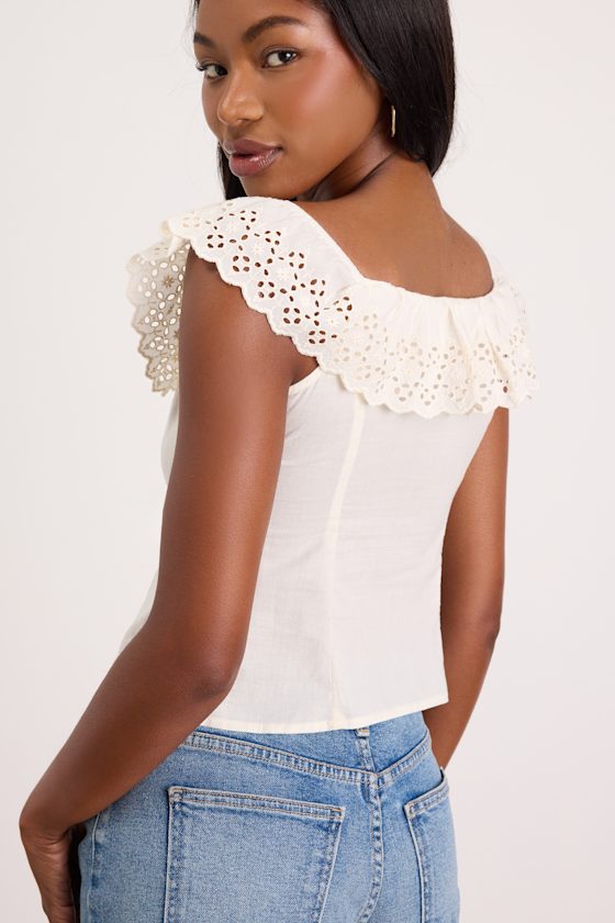 Alesana Ivory Eyelet Embroidered Button-Front Top