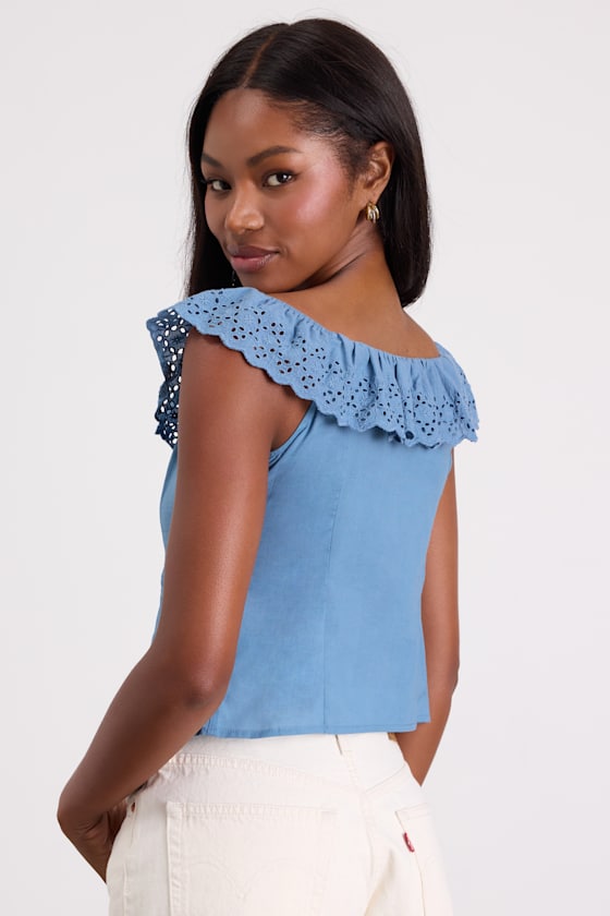 Alesana Blue Eyelet Embroidered Button-Front Top