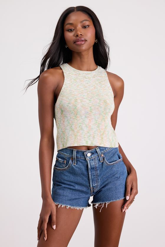 Cennet Ivory Multi Space Dye Lace-Up Tank Top