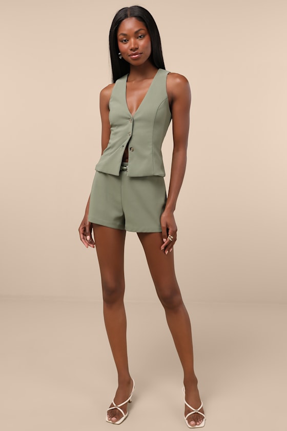 Gracinda Sage Belted Mid-Rise Micro Shorts