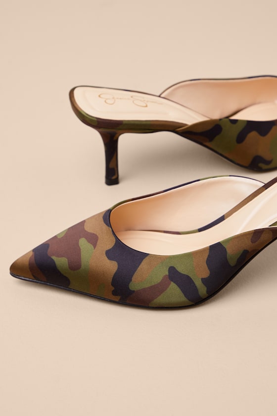 Belvaen Forest Camo Satin Mule Pumps