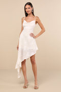 Lilla Ivory Floral Jacquard Asymmetrical Midi Dress