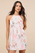 Alwynn Ivory Floral Halter Mini Dress