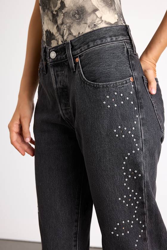 501 '90s Washed Black Rhinestone Mid-Rise Straight Leg Jeans