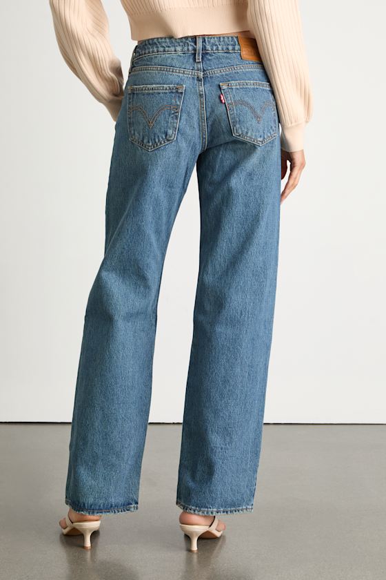 Low Loose Medium Blue Low-Rise Wide-Leg Jeans
