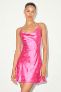 Close to Your Heart Pink Satin Jacquard Cowl Slip Dress