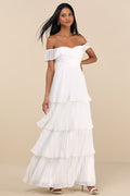 Always Remarkable White Pleated Off-the-Shoulder Maxi Dress