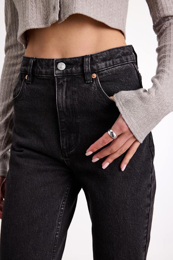 Loulou Washed Black High-Rise Straight Leg Jeans