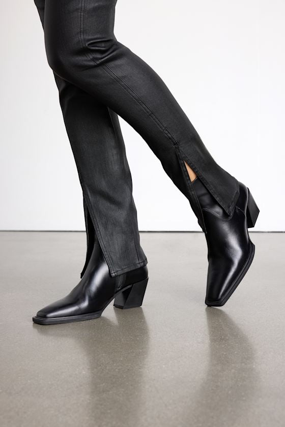 Downtown Black Coated High-Rise Split Hem Straight Leg Jeans