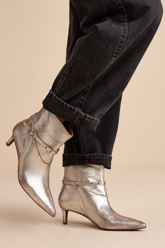 Milan Pewter Distressed Suede Leather Kitten Heel Ankle Boots