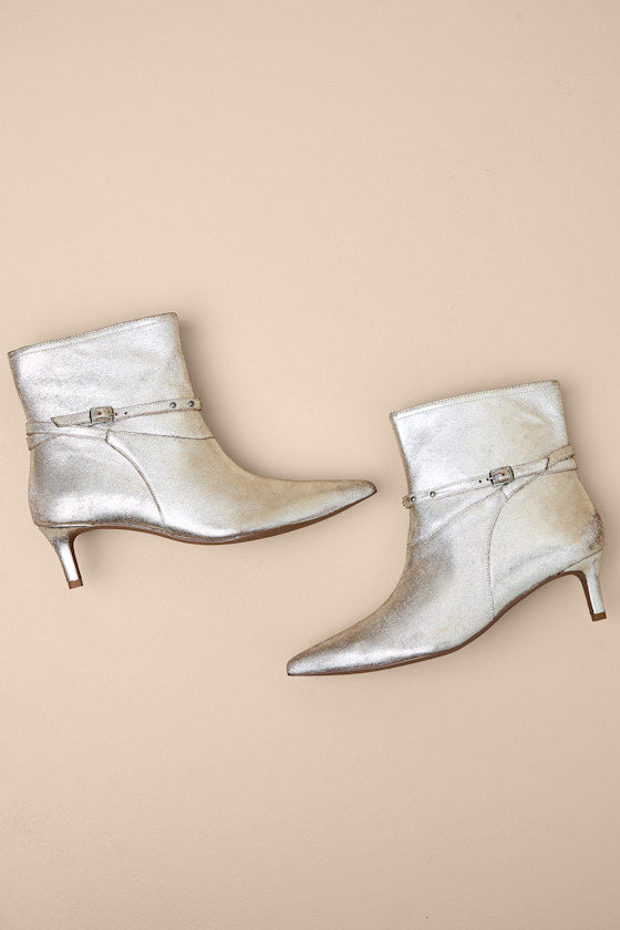 Milan Pewter Distressed Suede Leather Kitten Heel Ankle Boots