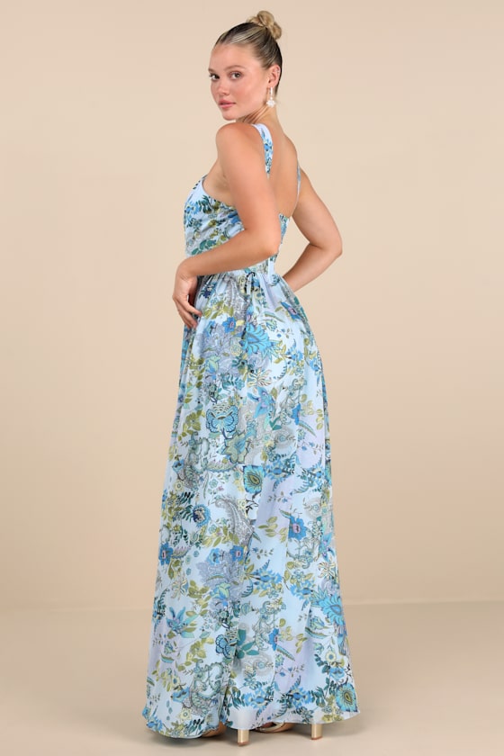 Lilja Light Blue Floral Print Maxi Dress