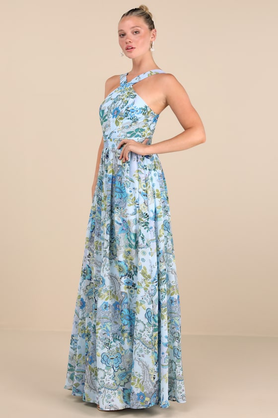 Lilja Light Blue Floral Print Maxi Dress