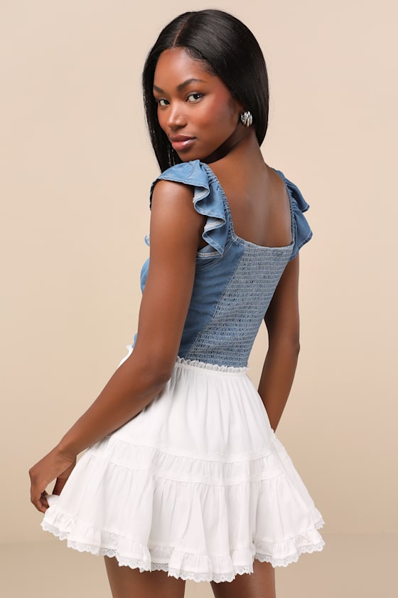 Suzette White Tiered Skater Mini Skirt