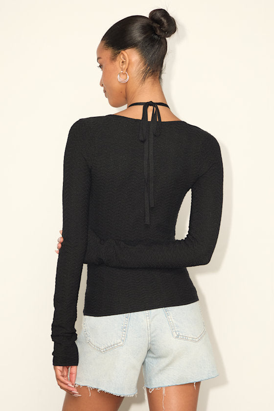 Brandy Black Long Sleeve Halter Sweater Top