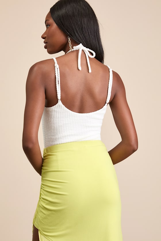 Lehua White Textured Knit Cutout Bodysuit